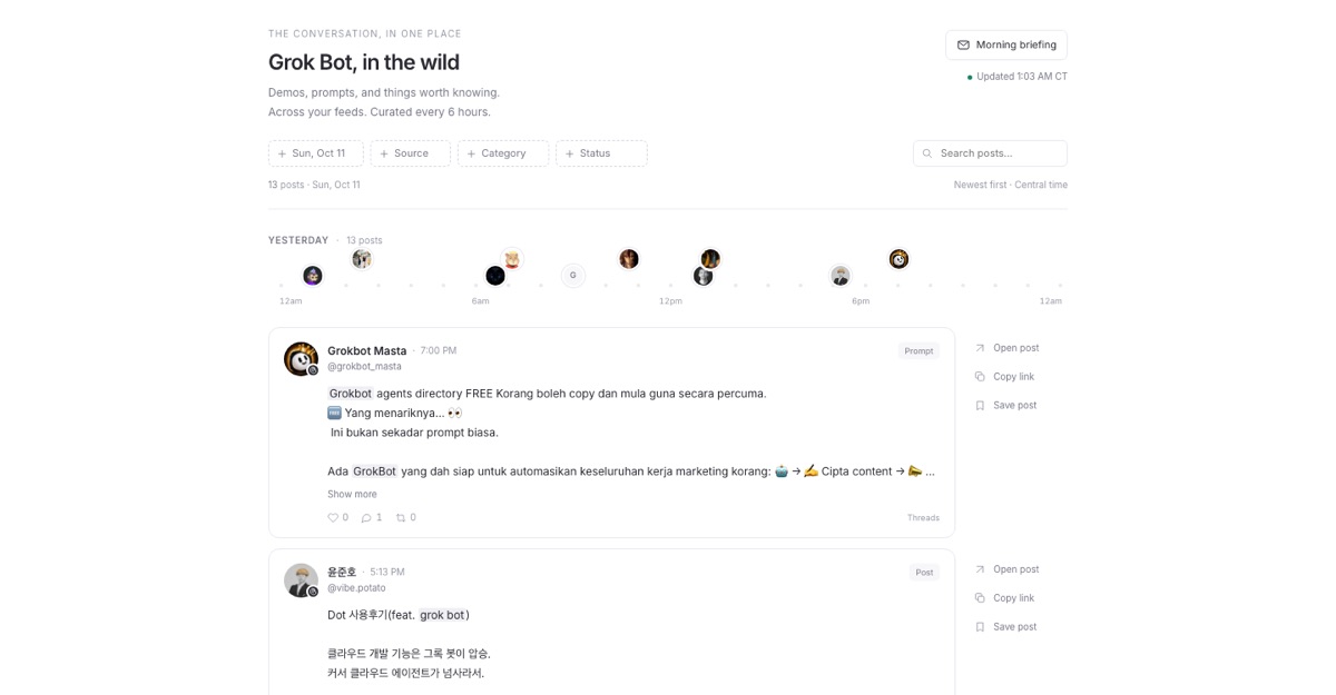 Grok Bot Feed home page